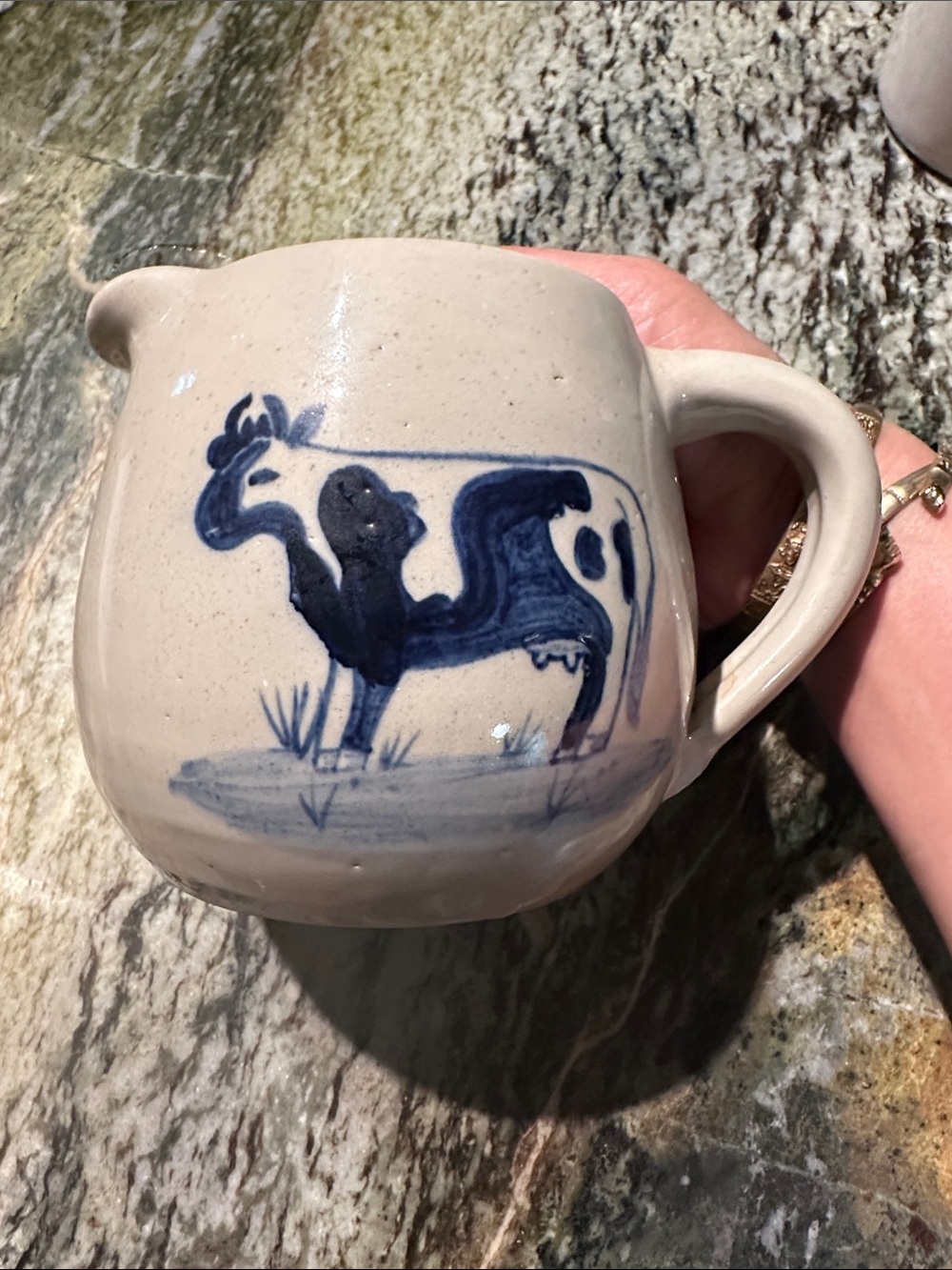 Hand-Painted Blue Cow Ceramic Pitcher